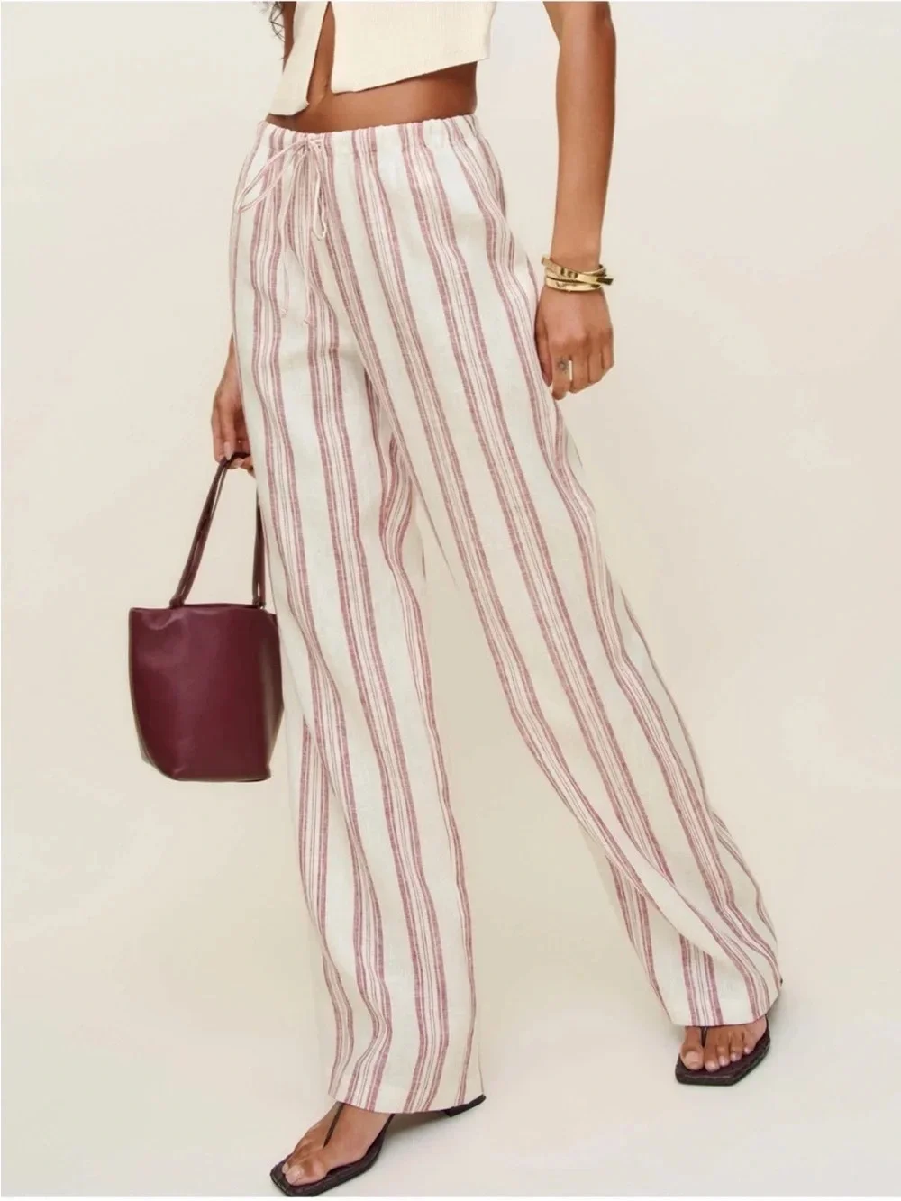 REFORMATION Olina Linen Pants Avignon Stripe Size XS